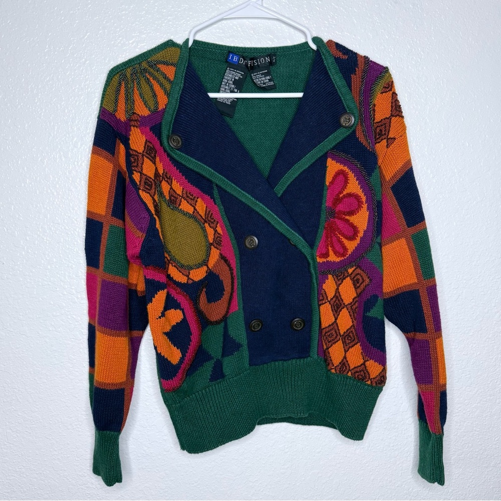 IB Diffusion Vintage 1993 Beaded Knit Colorblock Pullover Cardigan Sweater Small